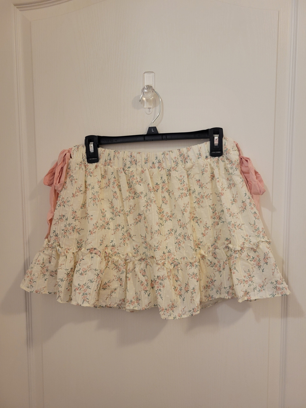 bohme Cream Floral Ruffle Skort with Pink Side Ties